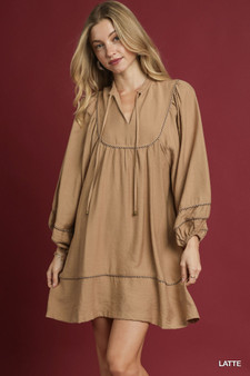 Umgee Boho Peasant Mini Dress with Trim Detail