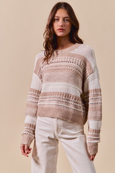 SO ME Variegated Stripe Textured Loose Fit Sweater