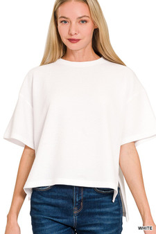 Zenana Full Size Double Knit Side Slits Hi Low Short Sleeve Top Plus Size