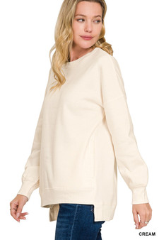 Zenana Full Size Fleece Hi-low Boyfriend Sweatshirts with Pockets Plus Size