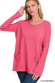 Zenana Viscose Long Sleeve Front Pockets Sweater