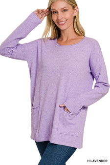 Zenana Viscose Long Sleeve Front Pockets Sweater