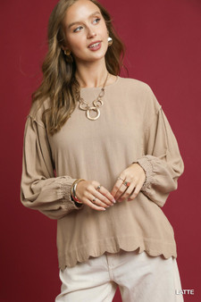 Umgee Linen Scallop Hem Long Sleeve Blouse