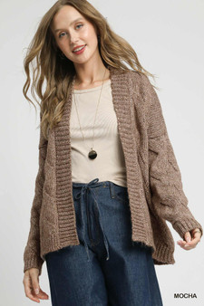 Umgee Chunky Cable Knit Open Front Cardigan