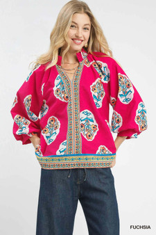 Umgee Boho Floral Print Tunic Blouse