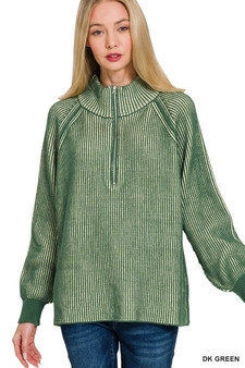 Zenana Ribbed Two Tone Half Zip Sweater