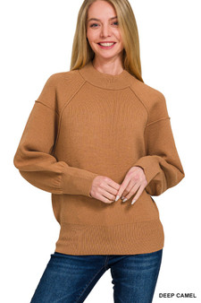 Zenana Viscose Mock Neck Exposed Seam Sweater