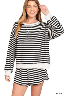 Zenana Striped Long Sleeve Top and Shorts Set