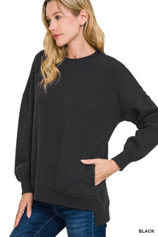 Zenana Full Size Fleece Hi-low Boyfriend Sweatshirts with Pockets Plus Size