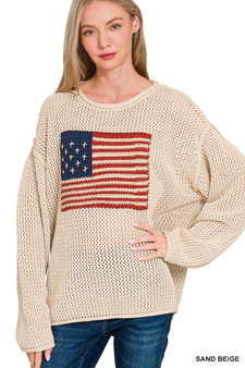 Zenana American Flag Crew Neck Sweater
