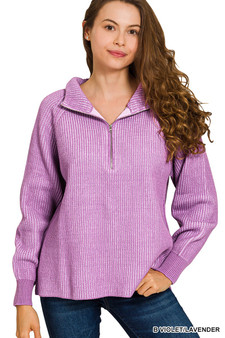 Zenana Ribbed Two Tone Half Zip Sweater