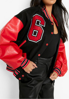 Fall/Winter Women's Fleece Jacket Casual Hip Hop Jacket Letter School Baseball Uniform