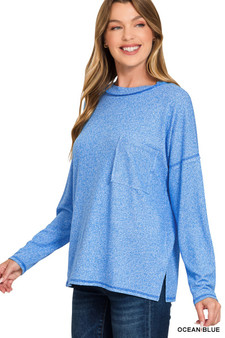 Zenana Soft Melange Hacci Round-Neck Long Sleeve T-Shirt