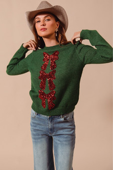 SO ME Sequins Bow Ribbon Embellished Christmas Sweater