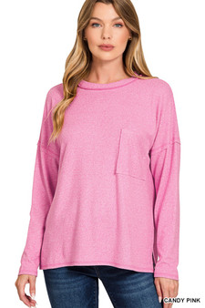 Zenana Soft Melange Hacci Round-Neck Long Sleeve T-Shirt