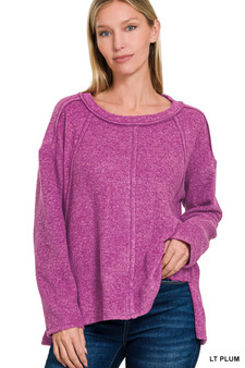 Zenana Brushed Hacci Exposed Seam Hi Low Sweater