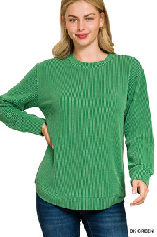 Zenana Full Size Raised Rib Round Neck Long Sleeve Top Plus Size