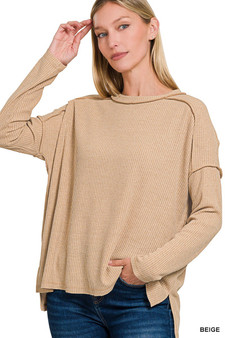 Zenana Ribbed Drop Shoulder Round Neck Sweater