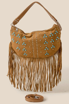 Fame Studded Pattern Multi Fringe Hobo Shoulder Bag