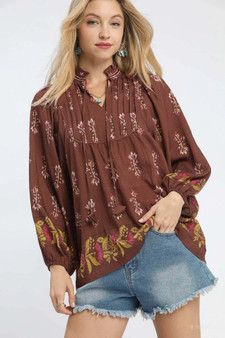 Umgee Floral Boho Peasant Blouse