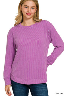 Zenana Full Size Raised Rib Round Neck Long Sleeve Top Plus Size