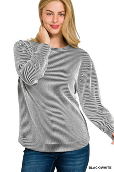 Zenana Full Size Raised Rib Round Neck Long Sleeve Top Plus Size
