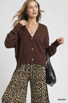Umgee Button-Front V-Neck Knit Cardigan