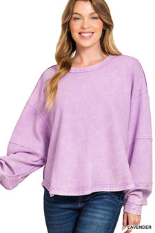 Zenana Acid Washed Exposed-Seam Sweatshirt