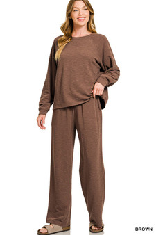 Zenana Slub Long Sleeve Top and Pants Lounge Set