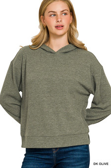 Zenana Ribbed Long Sleeve Hoodie