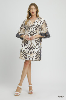 Umgee Abstract Print Kimono Sleeve Mini Dress