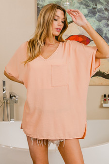 BiBi Woven V Neck Hi-low Boxy Top With Front Pocket
