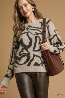 Umgee Heart Print Crew Neck Sweater