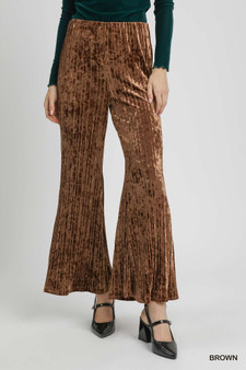 Umgee Velvet Pleated Wide Leg Pants