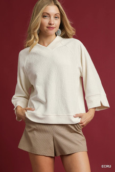 Umgee Textured Knit V-Neck Top