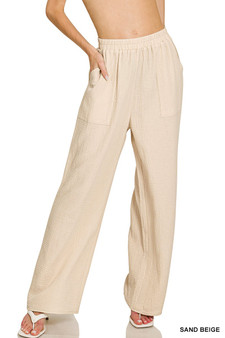Zenana Double Gauze Elastic Band Pants