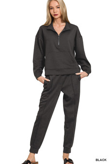 Zenana Scuba Half Zip Sweatshirt and Joggers Set