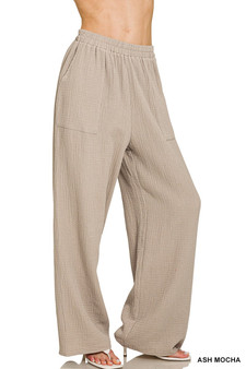 Zenana Double Gauze Elastic Band Pants