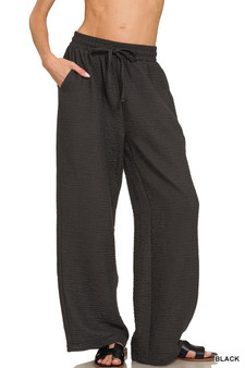Zenana Woven Crepe Elastic Band Pants
