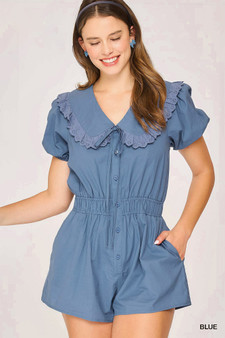 Umgee Collared Short Sleeve Button Down Romper