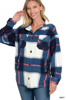 Zenana Oversized Plaid Fleece Shacket