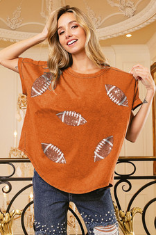 BiBi Football Sequin Embroidery Vintage Washed Top