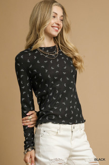 Umgee Bow Print Lightweight Knit Top