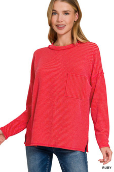 Zenana Long Sleeve Drop Shoulder Rib Top