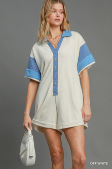 Umgee French Terry Collared Colorblock Romper