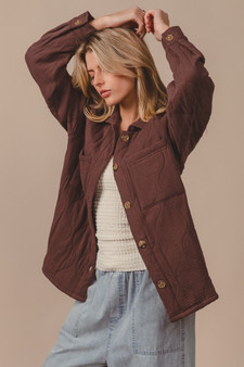 BiBi Quilted Wrinkle Gauze Long Sleeve Shacket