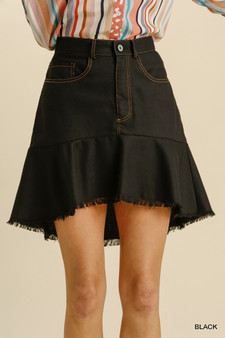 Umgee Linen Blend 5 Pockets High Low Skirt with Frayed Hem