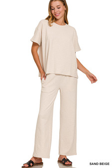 Zenana Slub Short Sleeve T-Shirt and Pants Set