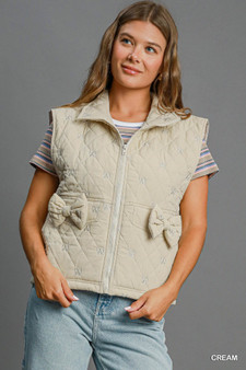 Umgee Sleeveless Quilted Vest with Bow Details