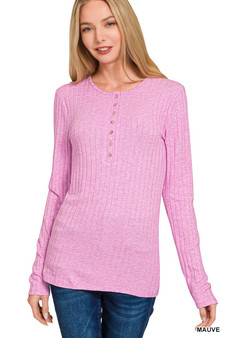 Zenana Ribbed Long Sleeve Half Button Top